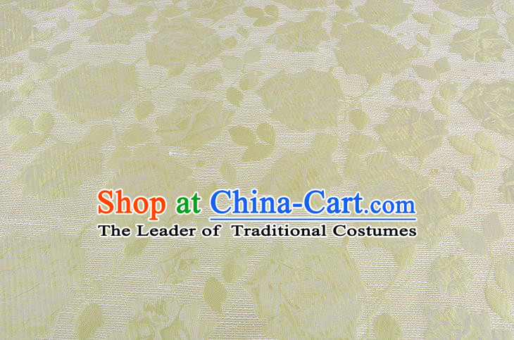 Chinese Traditional Costume Royal Palace Rose Pattern Green Brocade Fabric, Chinese Ancient Clothing Drapery Hanfu Cheongsam Material