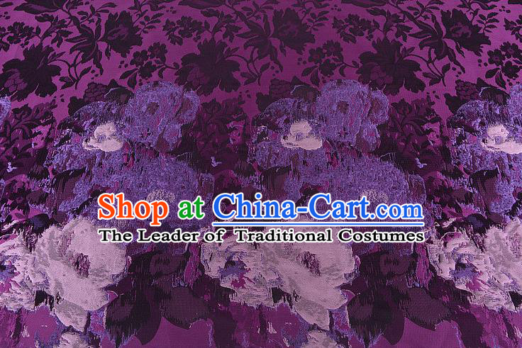 Chinese Traditional Costume Royal Palace Printing Flowers Pattern Purple Brocade Fabric, Chinese Ancient Clothing Drapery Hanfu Cheongsam Material