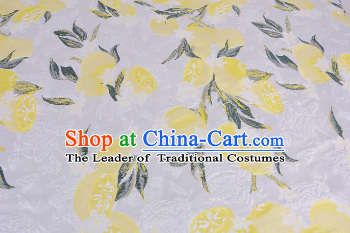 Chinese Traditional Costume Royal Palace Lotus Root Pattern White Satin Brocade Fabric, Chinese Ancient Clothing Drapery Hanfu Cheongsam Material