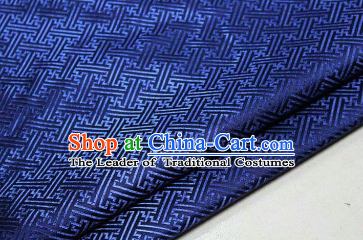 Chinese Traditional Costume Royal Palace Pattern Mongolian Robe Deep Blue Brocade Fabric, Chinese Ancient Clothing Drapery Hanfu Cheongsam Material