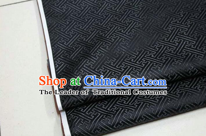 Chinese Traditional Costume Royal Palace Pattern Mongolian Robe Black Brocade Fabric, Chinese Ancient Clothing Drapery Hanfu Cheongsam Material