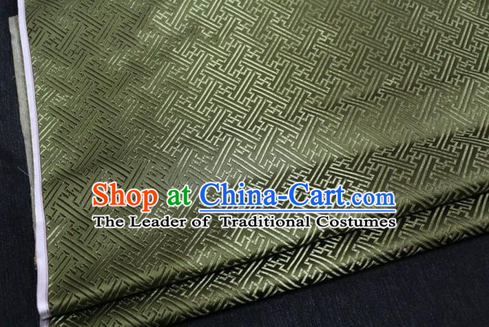 Chinese Traditional Costume Royal Palace Pattern Mongolian Robe Army Green Brocade Fabric, Chinese Ancient Clothing Drapery Hanfu Cheongsam Material