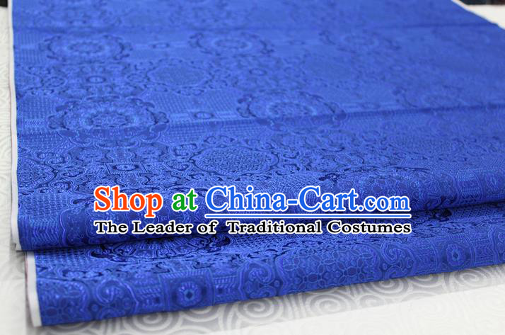 Chinese Traditional Royal Palace Pattern Mongolian Robe Deep Blue Brocade Fabric, Chinese Ancient Costume Drapery Hanfu Cheongsam Material