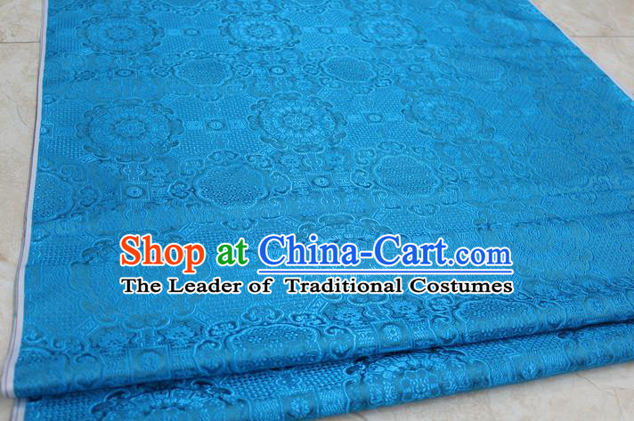 Chinese Traditional Royal Palace Pattern Mongolian Robe Sky Blue Brocade Fabric, Chinese Ancient Costume Drapery Hanfu Cheongsam Material