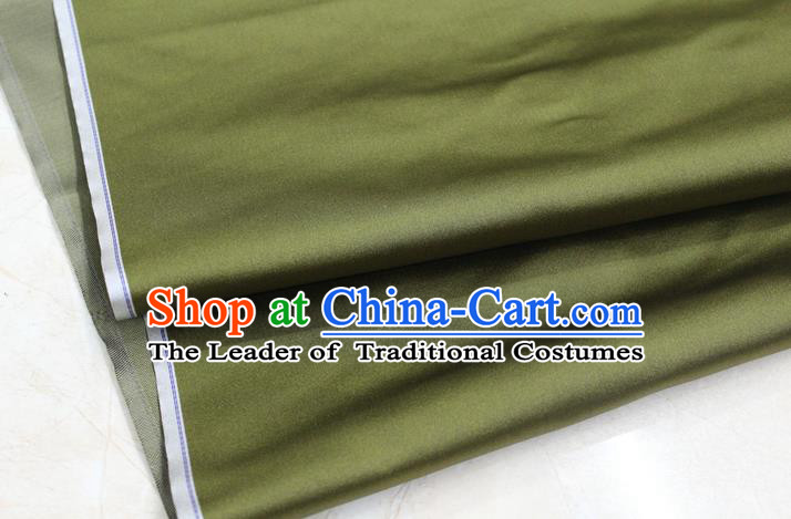 Chinese Traditional Royal Palace Mongolian Robe Olive Green Satin Brocade Fabric, Chinese Ancient Costume Drapery Hanfu Cheongsam Material