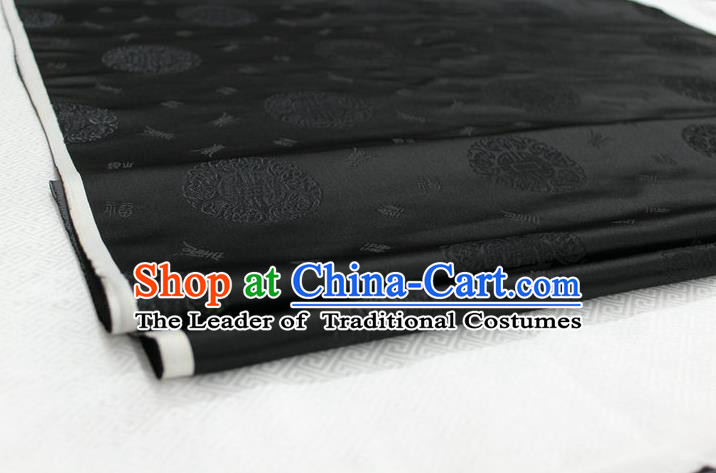 Chinese Traditional Royal Palace Longevity Pattern Mongolian Robe Black Satin Brocade Fabric, Chinese Ancient Costume Drapery Hanfu Tang Suit Material