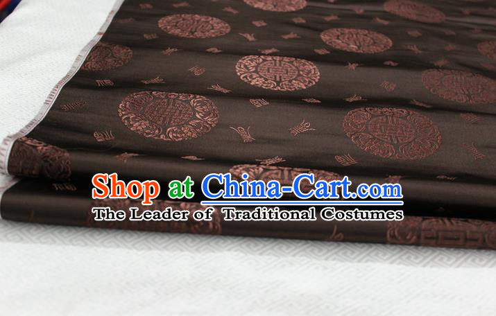 Chinese Traditional Royal Palace Longevity Pattern Mongolian Robe Coffee Satin Brocade Fabric, Chinese Ancient Costume Drapery Hanfu Tang Suit Material