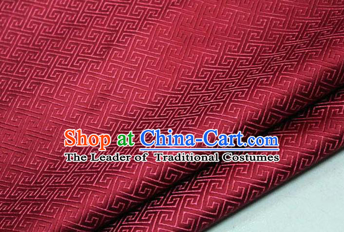 Chinese Traditional Royal Palace Back Pattern Mongolian Robe Wine Red Satin Brocade Fabric, Chinese Ancient Costume Drapery Hanfu Tang Suit Material