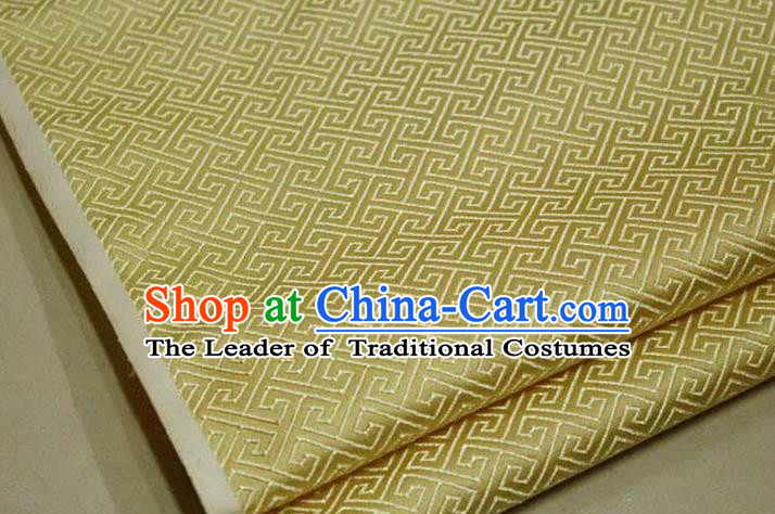 Chinese Traditional Royal Palace Back Pattern Mongolian Robe Yellow Satin Brocade Fabric, Chinese Ancient Costume Drapery Hanfu Tang Suit Material