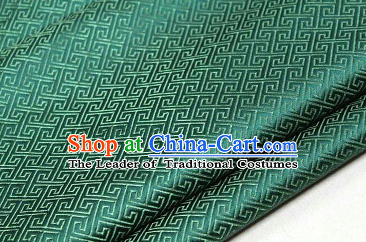 Chinese Traditional Royal Palace Back Pattern Mongolian Robe Deep Green Satin Brocade Fabric, Chinese Ancient Costume Drapery Hanfu Tang Suit Material