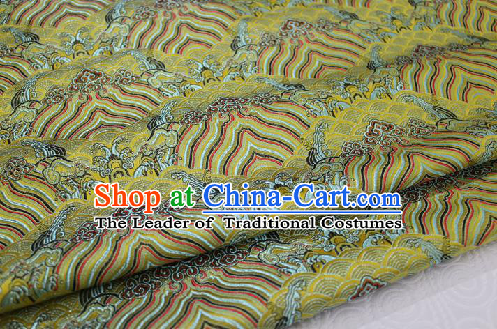 Chinese Traditional Royal Palace Pattern Mongolian Robe Golden Brocade Fabric, Chinese Ancient Emperor Costume Drapery Hanfu Tang Suit Material