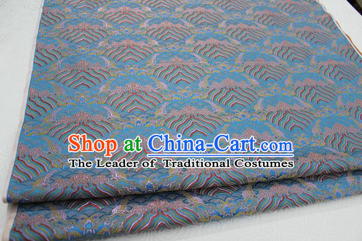 Chinese Traditional Royal Palace Pattern Mongolian Robe Lake Blue Brocade Fabric, Chinese Ancient Emperor Costume Drapery Hanfu Tang Suit Material