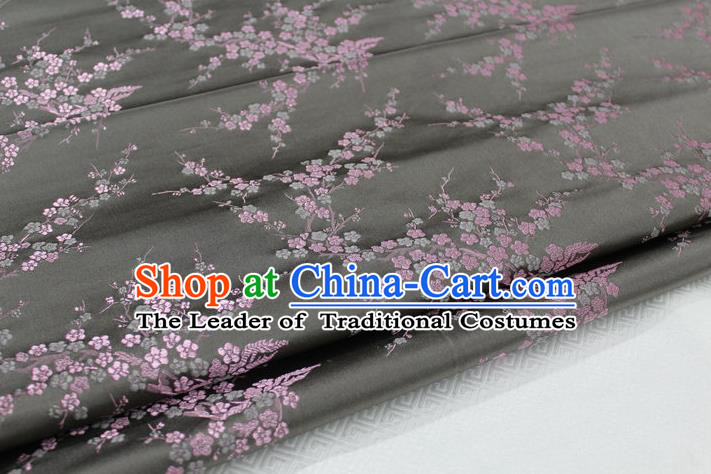 Chinese Traditional Royal Palace Wintersweet Pattern Cheongsam Deep Grey Brocade Fabric, Chinese Ancient Emperor Costume Drapery Hanfu Tang Suit Material