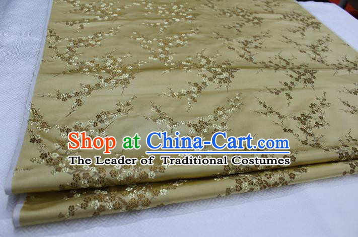 Chinese Traditional Royal Palace Wintersweet Pattern Cheongsam Golden Brocade Fabric, Chinese Ancient Emperor Costume Drapery Hanfu Tang Suit Material