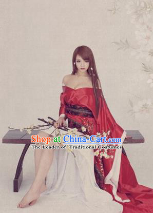 Traditional Ancient Chinese Imperial Consort Sexy Costume, Elegant Hanfu Clothing Chinese Han Dynasty Imperial Emperess Tailing Clothing for Women