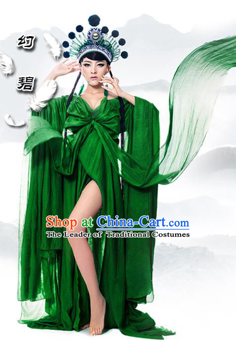 Traditional Ancient Chinese Imperial Consort Sexy Costume, Elegant Hanfu Green Dress Chinese Han Dynasty Imperial Emperess Clothing for Women