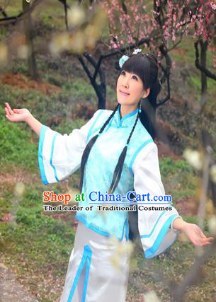 Traditional Ancient Chinese Imperial Consort Costume, Elegant Manchu Clothing Chinese Qing Dynasty Imperial Emperess Blue Clothing for Women