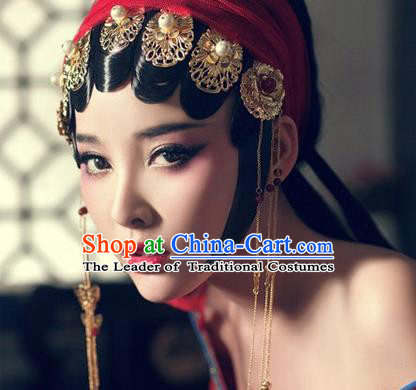 Traditional Handmade Chinese Ancient Classical Peking Opera Hair Accessories Set, Bride Wedding Hair Sticks, Hair Fascinators Hairpins for Women