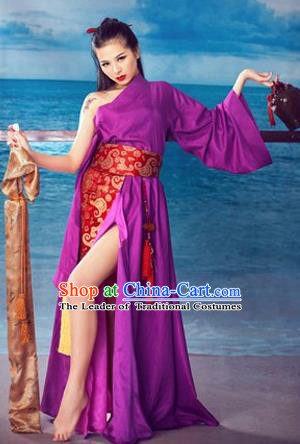 Ancient Chinese Swordsman Purple Sexy Costumes for Women