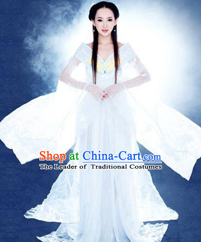 Traditional Ancient Chinese Costume, Elegant Hanfu Fairy Clothing, Chinese Imperial Princess White Clothing for Women