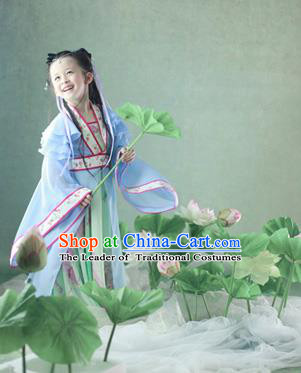 Traditional Ancient Chinese Imperial Princess Children Costume, Chinese Tang Dynasty Little Girl Lotus Dress, Cosplay Chinese Concubine Hanfu Clothing for Kids