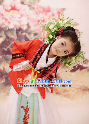 Traditional Ancient Chinese Imperial Princess Children Costume, Chinese Tang Dynasty Little Girls Dress, Cosplay Chinese Princess Embroidered Hanfu Clothing for Kids