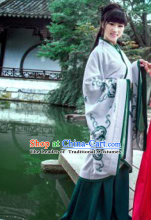 Traditional Ancient Chinese Imperial Emperess Costume, Chinese Han Dynasty Princess Dress, Cosplay Chinese Peri Concubine Embroidered Dragon Hanfu Clothing for Women