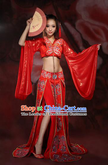 Traditional Ancient Chinese Imperial Consort Red Costume, Elegant Hanfu Clothing Chinese Tang Dynasty Imperial Emperess Sexy Tailing Embroidered Clothing for Women