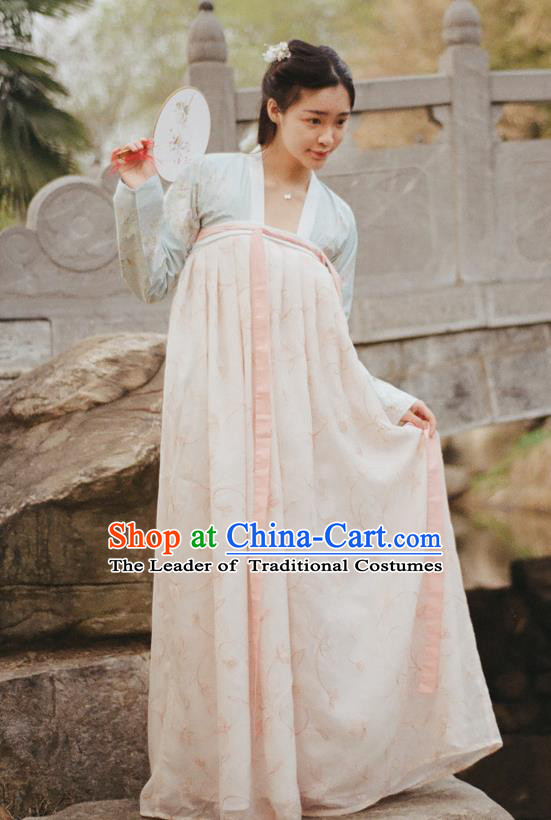 Traditional Ancient Chinese Female Costume Dress and Blouse Complete Set, Elegant Hanfu Clothing Chinese Tang Dynasty Palace Lady Embroidered Clothing for Women