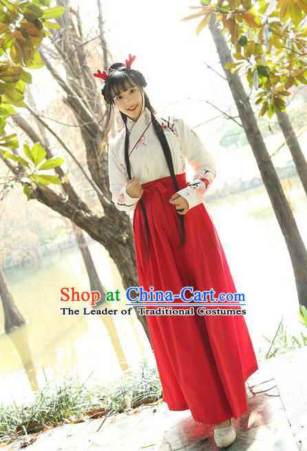 Traditional Ancient Chinese Female Costume Blouse and Skirt Complete Set, Elegant Hanfu Clothing Chinese Ming Dynasty Palace Lady Clothing for Women