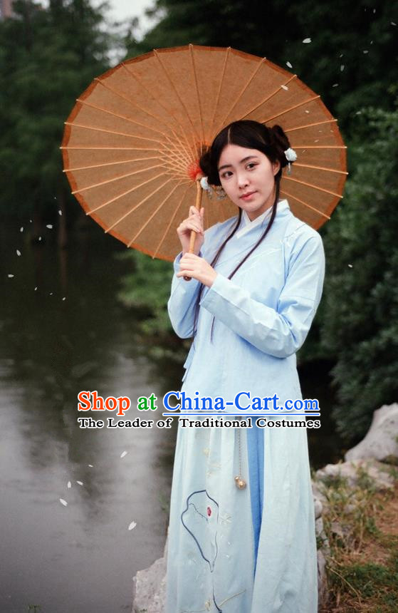 Traditional Ancient Chinese Female Costume Blouse and Skirt Complete Set, Elegant Hanfu Clothing Chinese Ming Dynasty Palace Lady Embroidered Orchid Clothing for Women