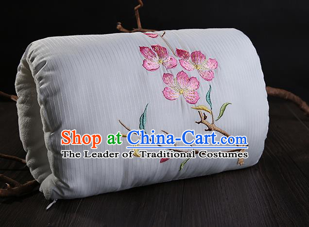 Traditional Ancient Chinese Embroidered Muff Embroidered Peach Blossom Bolster White Handwarmers for Women