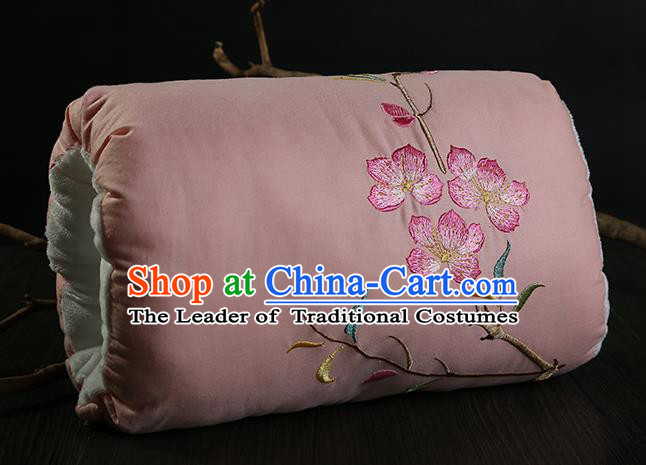 Traditional Ancient Chinese Embroidered Muff Embroidered Peach Blossom Bolster Pink Handwarmers for Women