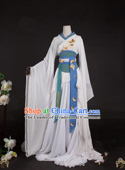 Traditional Asian Chinese Swordman Imperial Consort Costume, Elegant Hanfu Clothing Chinese Imperial Princess Tailing Embroidered Ginkgo Clothing, Chinese Fairy Princess Empress Queen Cosplay Costumes for Women