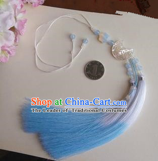 Traditional Chinese Handmade Ancient Hanfu Jade Wearing Violet Agate Moon Pendant Sword Blue Tassel for Men