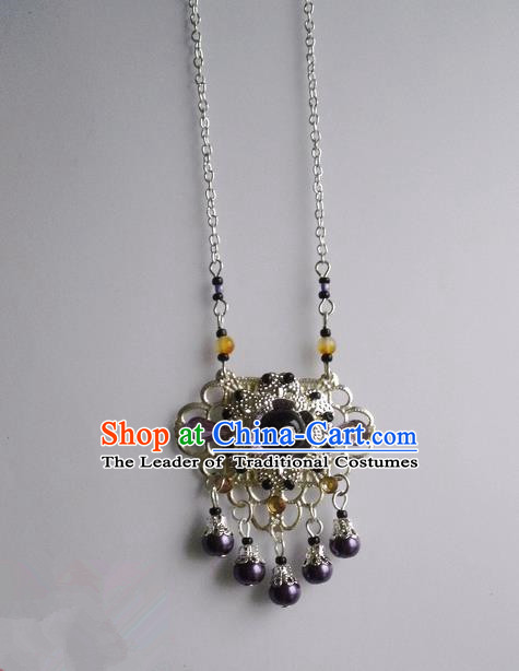 Traditional Handmade Chinese Ancient Classical Accessories Necklace Purple Longevity Lock for Women