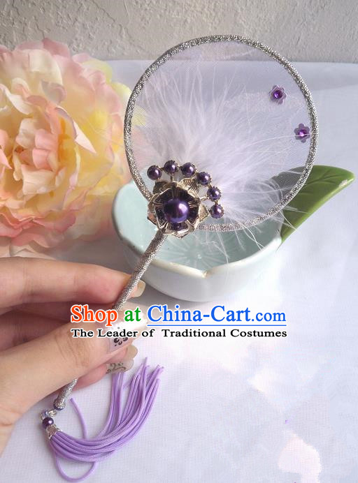 Traditional Chinese Handmade Ancient Hanfu Purple Plush Little Fan Props