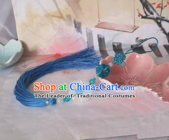 Traditional Chinese Handmade Ancient Hanfu Waist Jewelry Jade Wearing Blue Agate Chinese Knot Pendant Sword Tassel for Men