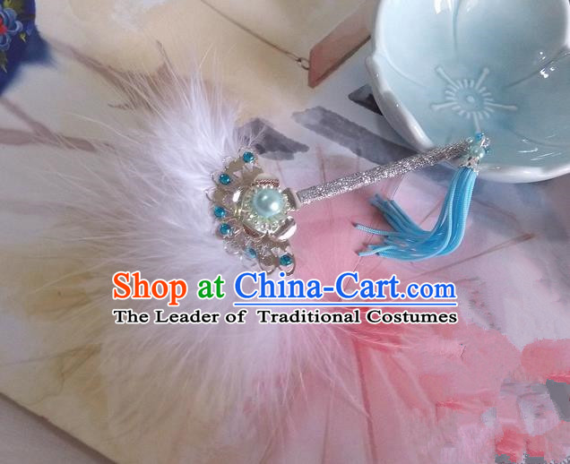 Traditional Chinese Handmade Ancient Hanfu Cosplay White Feather Little Fan Props