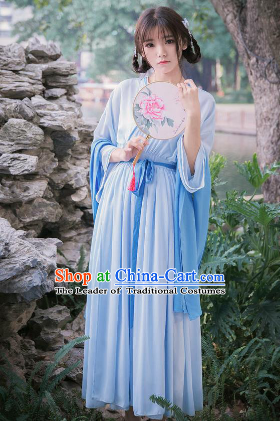 Traditional Ancient Chinese Female Costume Slant Collar Dress, Elegant Hanfu Clothing Chinese Wei Dynasty Palace Princess Clothing for Women