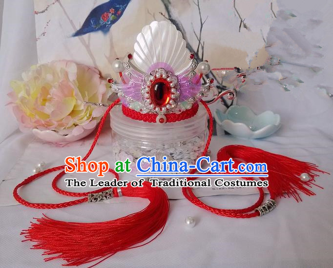 Traditional Handmade Chinese Ancient Prince Classical Hair Accessories Male Swordsman Wedding Hairdo Crown, Hair Sticks Hair Jewellery, Hair Tassel Hairpins for Men