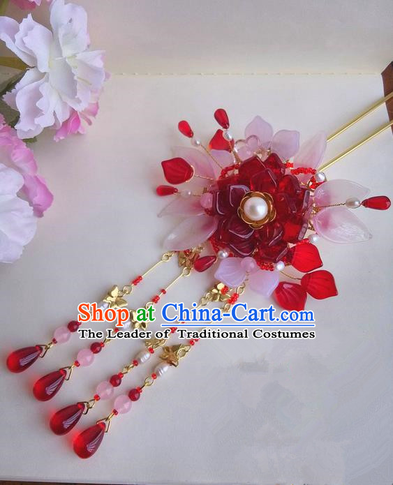 Traditional Handmade Chinese Ancient Princess Classical Accessories Jewellery Pure Copper Coloured Glaze Hair Sticks Hair Jewellery, Hair Fascinators Hairpins for Women