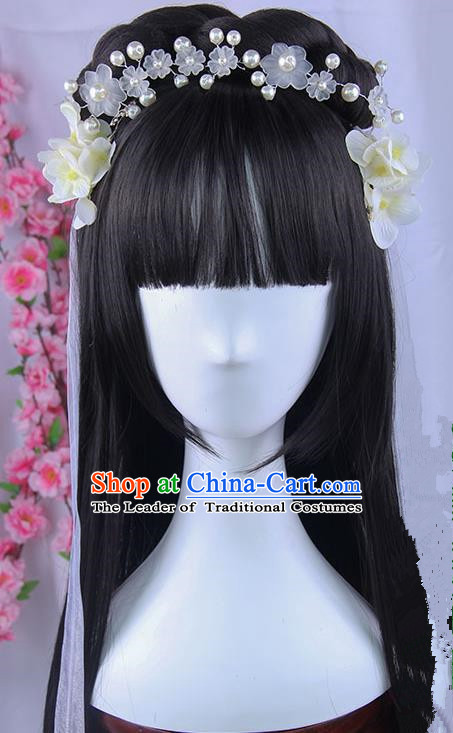 Traditional Handmade Ancient Chinese Tang Dynasty Imperial Princess Hair Decoration and Wig Complete Set, Ancient Chinese Young Lady Headwear and Wig for Women