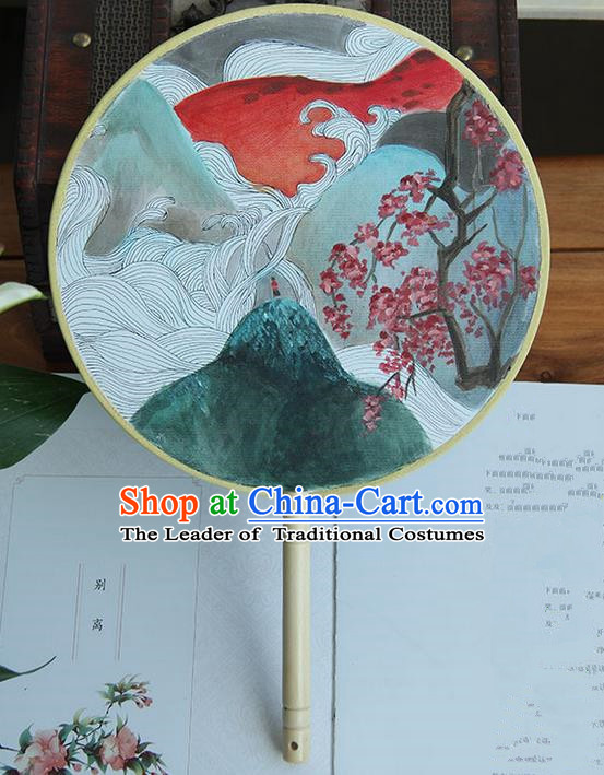 Traditional Handmade Ancient Chinese Tang Dynasty Imperial Princess Painting Palace Lady Round Hanfu Silk Fan for Women