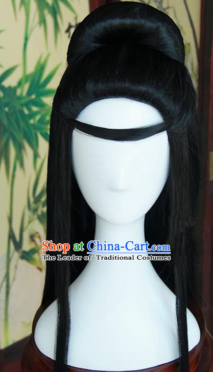 Traditional Handmade Ancient Chinese Tang Dynasty Imperial Princess Fairy Wig, Ancient Chinese Cosplay Fairy Palace Young Lady Hair Wig for Women