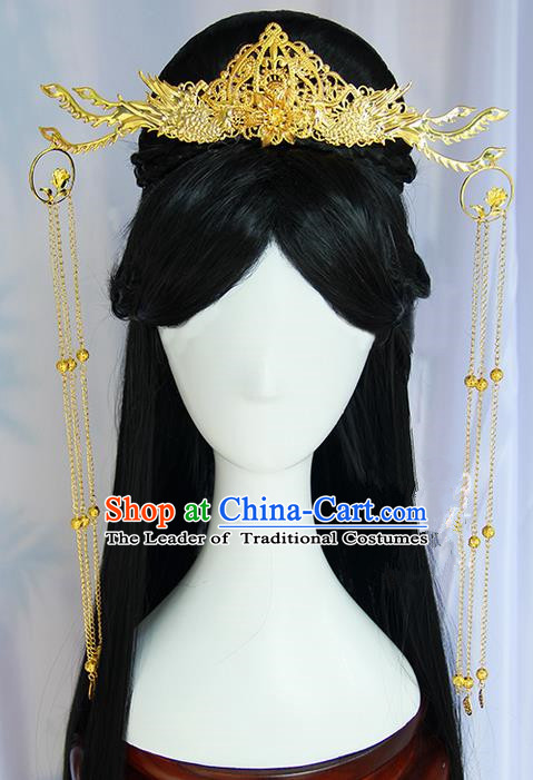 Traditional Handmade Ancient Chinese Tang Dynasty Imperial Empress Wedding Hair Decoration and Wig Complete Set, Ancient Chinese Queen Headwear and Wig for Women