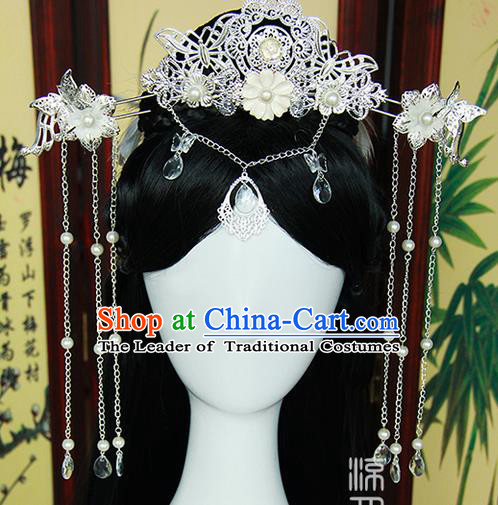 Traditional Handmade Ancient Chinese Tang Dynasty Imperial Empress Hair Decoration and Wig Complete Set, Ancient Chinese Cosplay Fairy Queen Headwear and Wig for Women