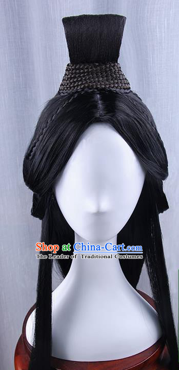 Traditional Handmade Ancient Chinese Han Dynasty Imperial Princess Fairy Wig, Ancient Chinese Cosplay Fairy Palace Young Lady Hair Wig for Women