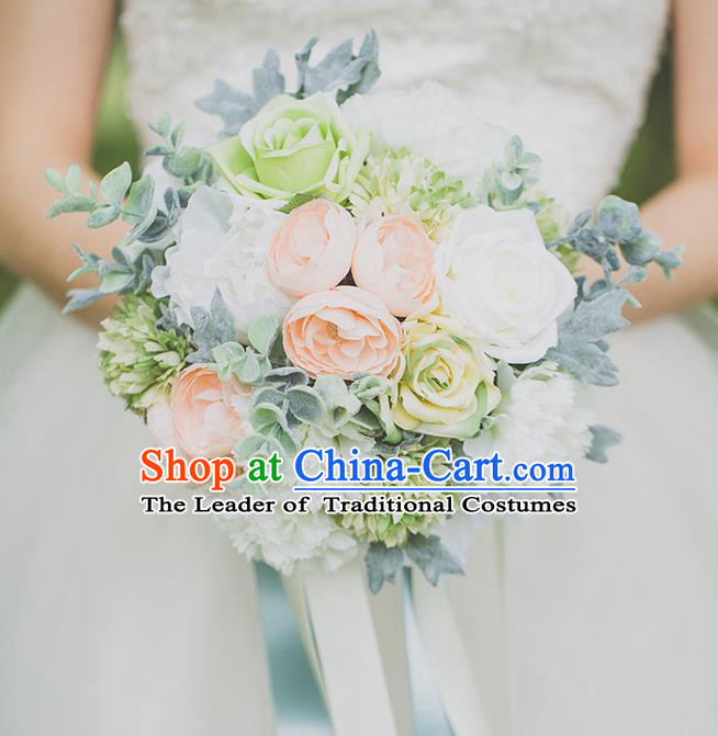 Top Grade Classical Wedding Silk Flowers, Bride Holding Emulational Flowers, Hand Tied Bouquet Flowers for Women