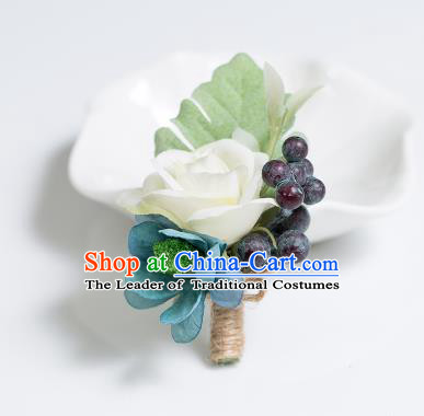 Top Grade Classical Wedding Silk Flowers,Groom Emulational Corsage Groomsman Blue Brooch Flowers for Men